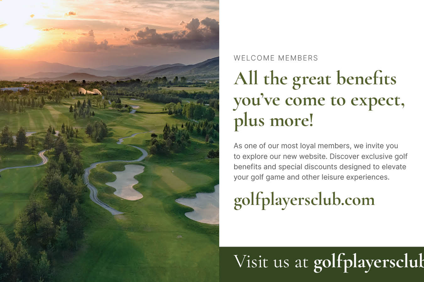Golf Players Club postcard — member welcome