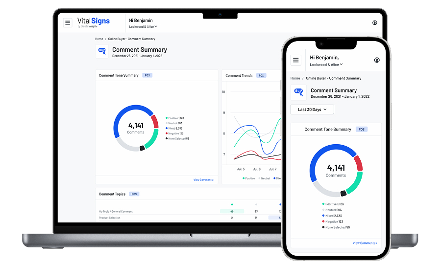 VitalSigns Comment Analysis dashboard